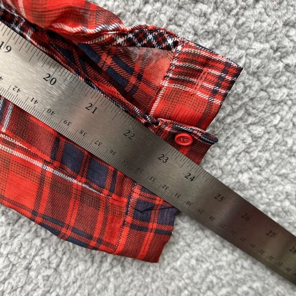 Band of Gypsies Womens Top Small Red Plaid Button Front Long Sleeve Sheer Shirt - Picture 11 of 11